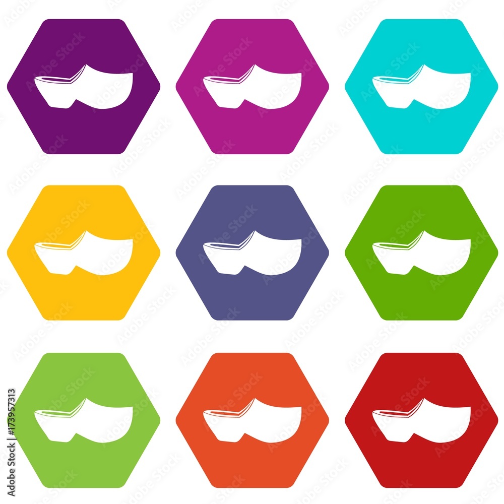 Clogs icon set color hexahedron Clogs icon set color hexahedron