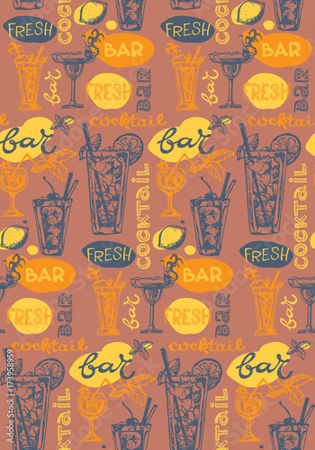 Cocktail set. Elements for the graphic design of the menu bars, restaurants, invitations, announcements. Hand drawn sketch set of alcoholic cocktails. Vintage vector illustration