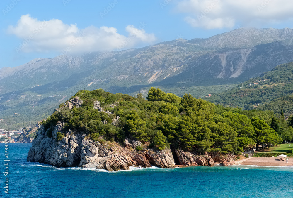 View of the rocky coast of Przno in Montenegro