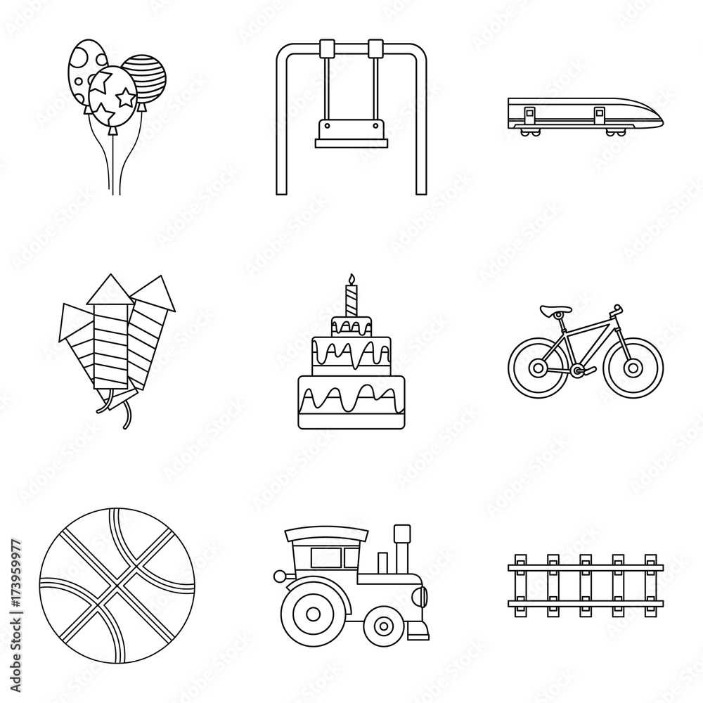 Naklejka premium Summer toy icons set, outline style