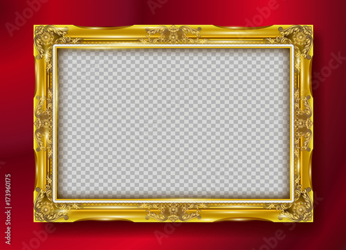 Gold photo frame with corner thailand line floral for picture, Vector design decoration pattern style.frame border design is pattern Thai style