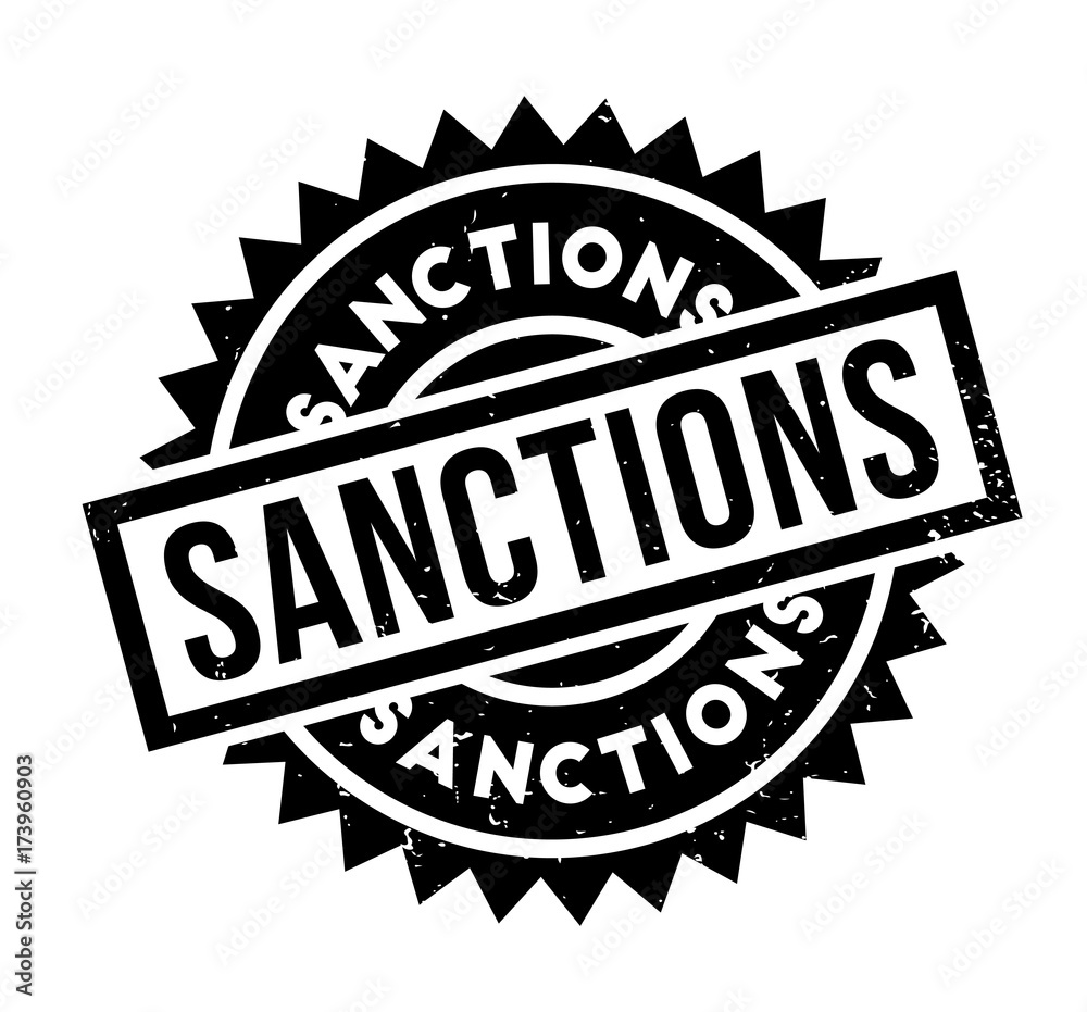 Sanctions rubber stamp. Grunge design with dust scratches. Effects can be easily removed for a clean, crisp look. Color is easily changed.