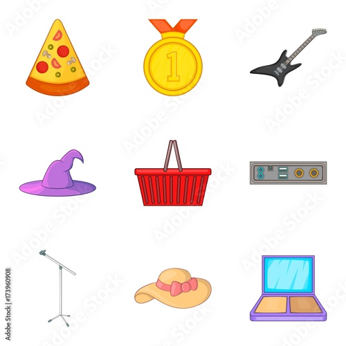 Street concert icons set, cartoon style photo