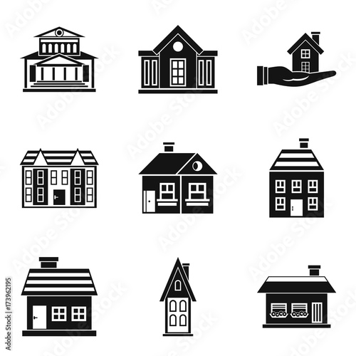 Residence icons set, simple style