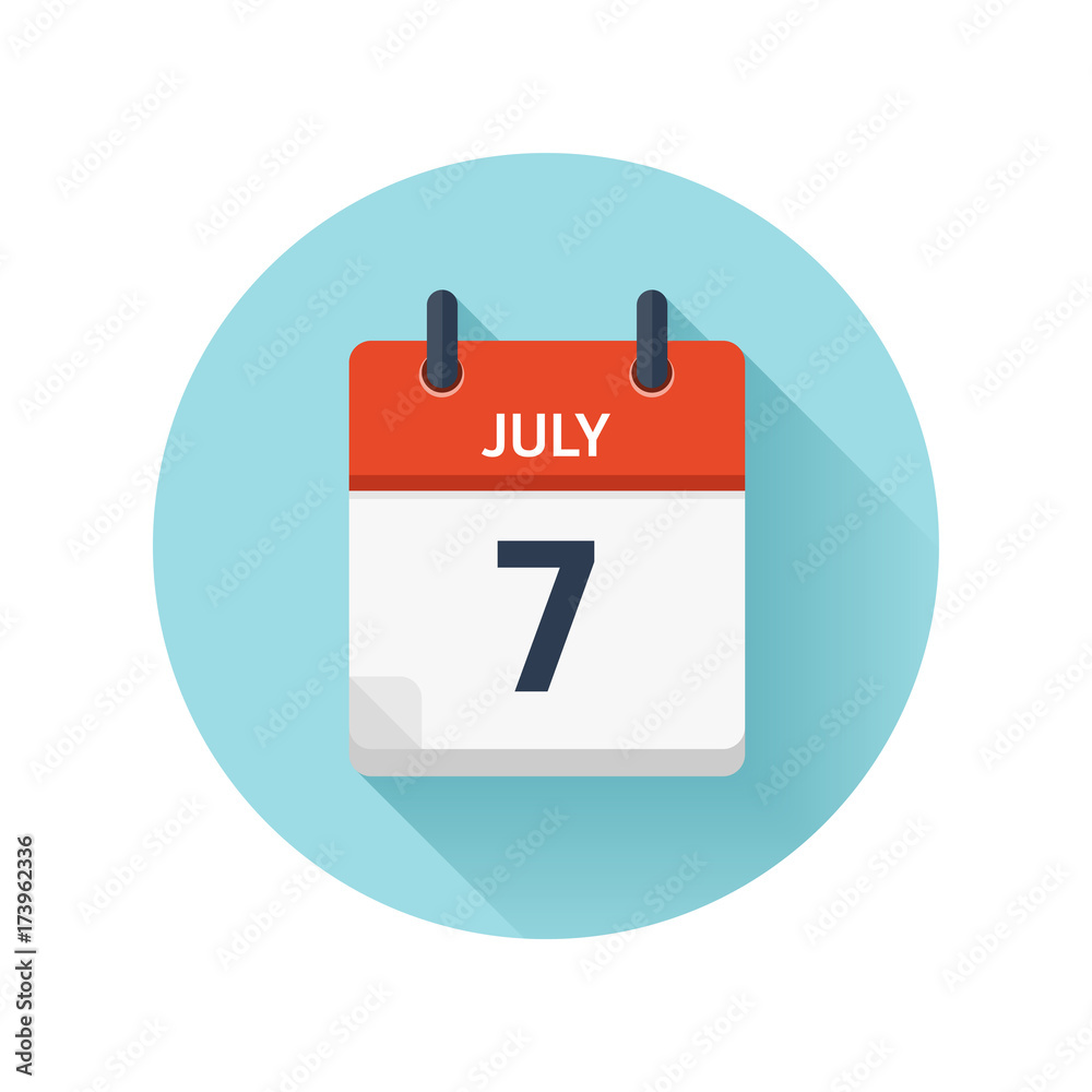 July 7. Vector flat daily calendar icon. Date and time, day, month 2018. Holiday. Season. July 7. Vector flat daily calendar icon. Date and time, day, month 2018. Holiday. Season.