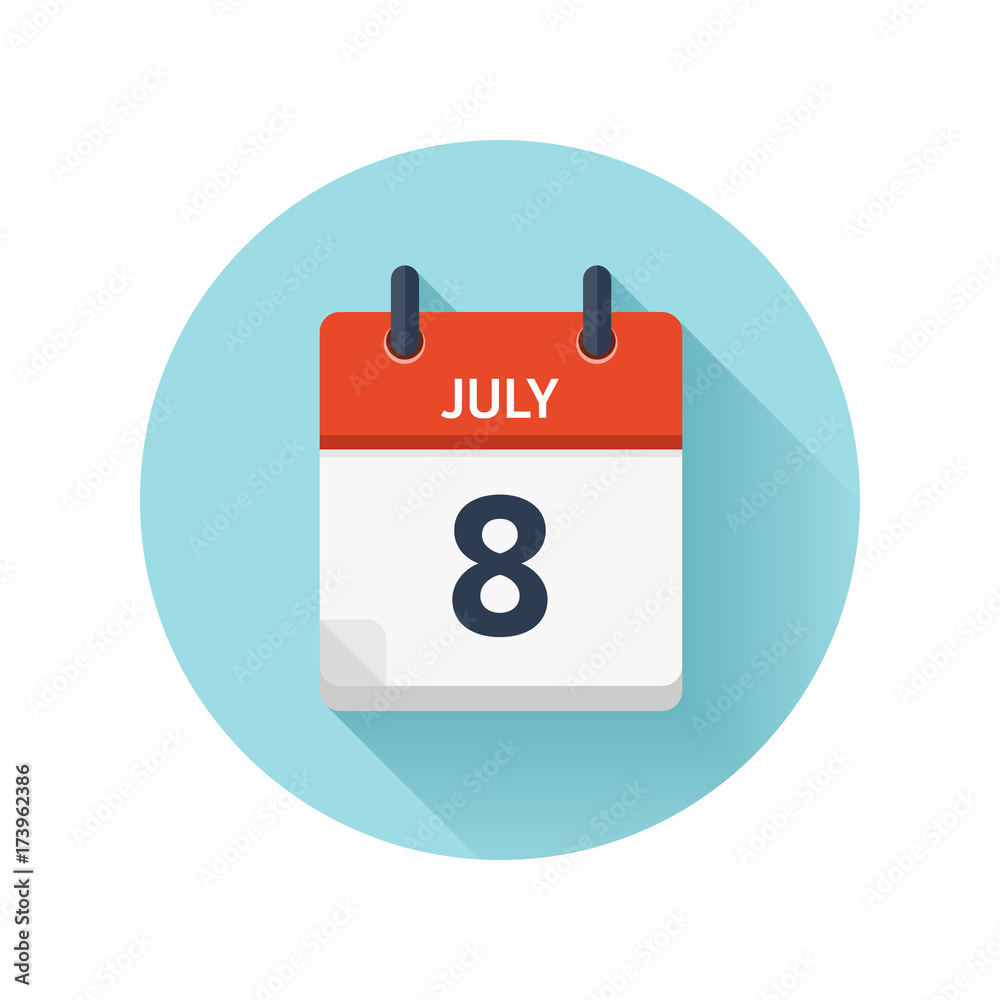 July 8. Vector flat daily calendar icon. Date and time, day, month 2018. Holiday. Season. July 8. Vector flat daily calendar icon. Date and time, day, month 2018. Holiday. Season.