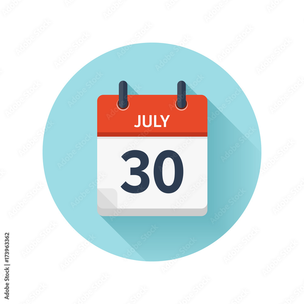 July 30. Vector flat daily calendar icon. Date and time, day, month 2018. Holiday. Season. July 30. Vector flat daily calendar icon. Date and time, day, month 2018. Holiday. Season.