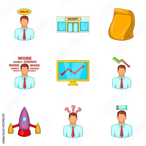 Breadwinner icons set, cartoon style