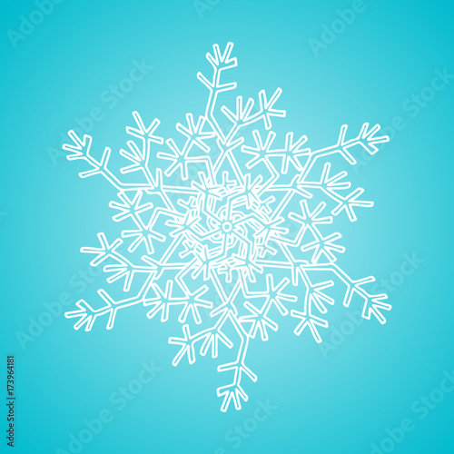 Winter white snowflake on blue background. Christmas element. Vector illustration.