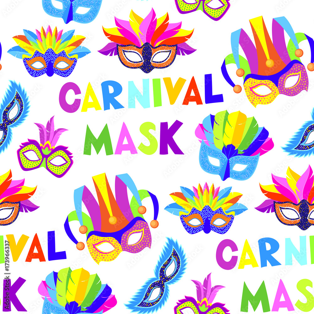 Authentic handmade venetian painted carnival face masks party decoration masquerade vector seamless pattern Authentic handmade venetian painted carnival face masks party decoration masquerade vector seamless pattern