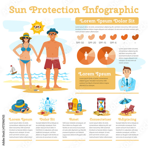 Summer sun protection infographics sunbuth elements vector illustration