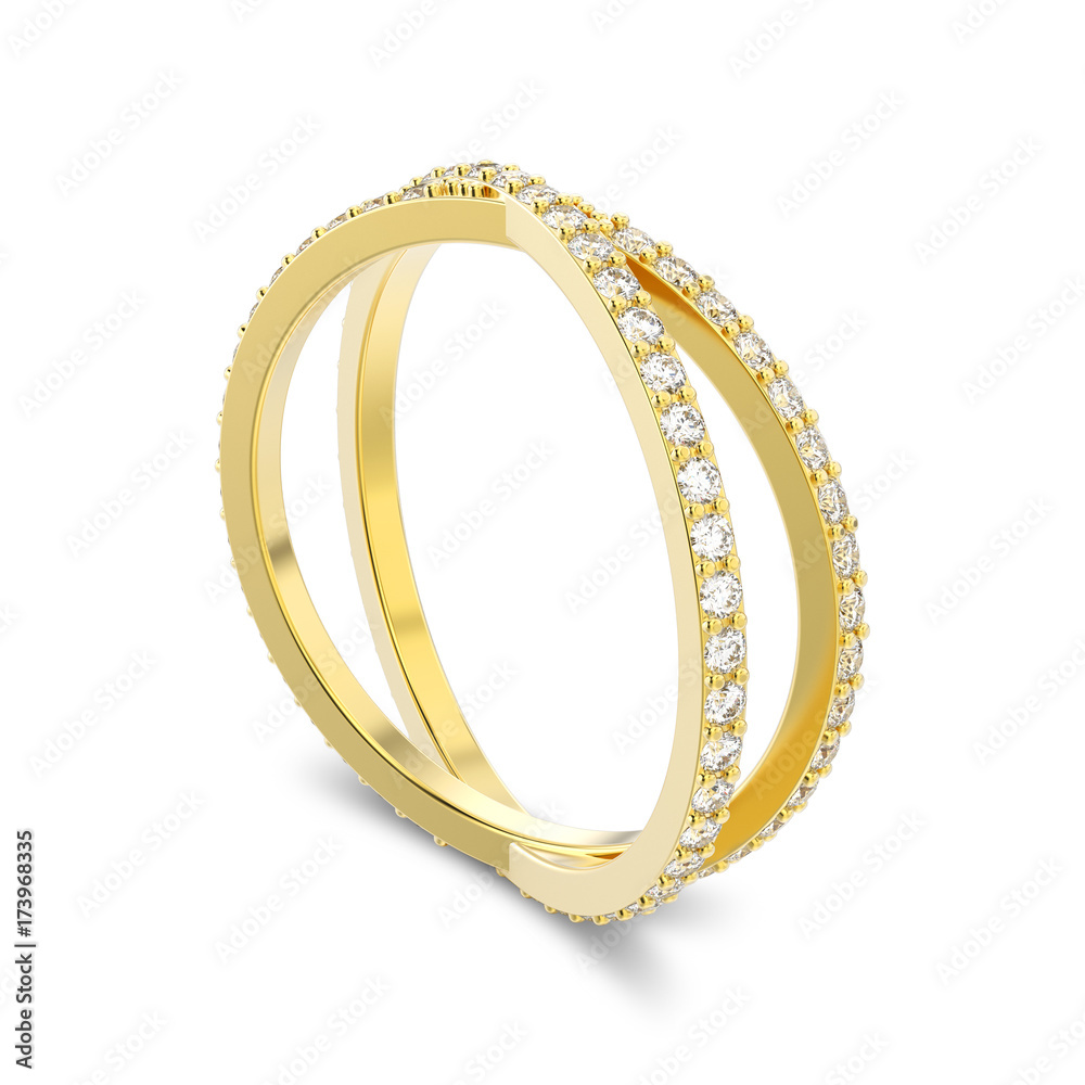 3D illustration isolated yellow gold two shanks diamond ring with shadow 3D illustration isolated yellow gold two shanks diamond ring with shadow