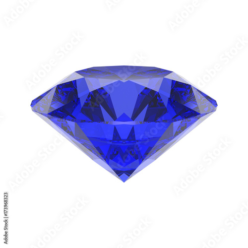 3D illustration isolated blue emerald round sapphire diamond gemstone