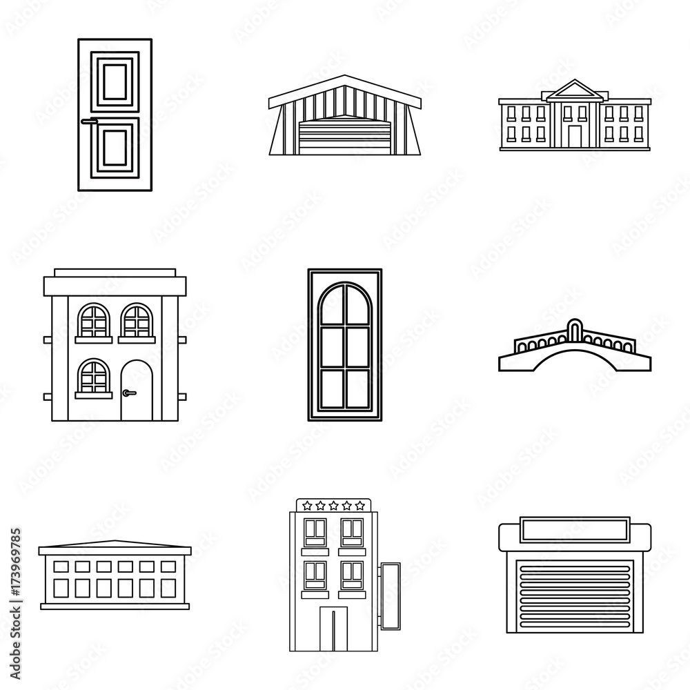 Fototapeta premium Entrance icons set, outline style