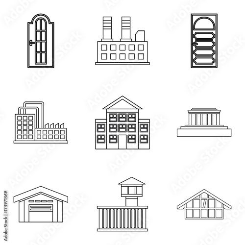 City edifice icons set, outline style © ylivdesign