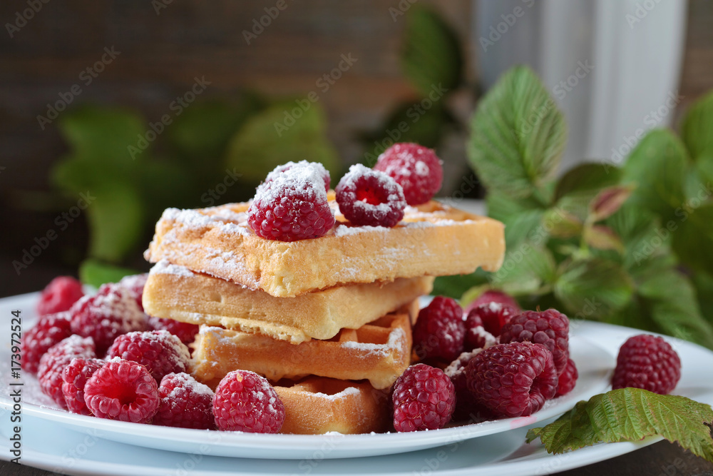 Waffles with raspberry Waffles with raspberry