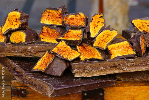 Crunchy chocolate covered honeycomb candy 