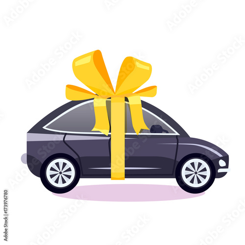 Car as a gift with a bow vector illustration