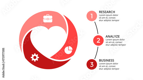 Vector circle arrows infographic, cycle diagram, geometric graph, presentation chart. Business concept with 3 options, parts, steps, processes. 16x9 slide template.