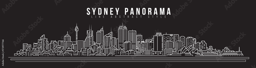 Naklejka premium Cityscape Building Line art Projekt ilustracji wektorowych - panorama miasta Sydney