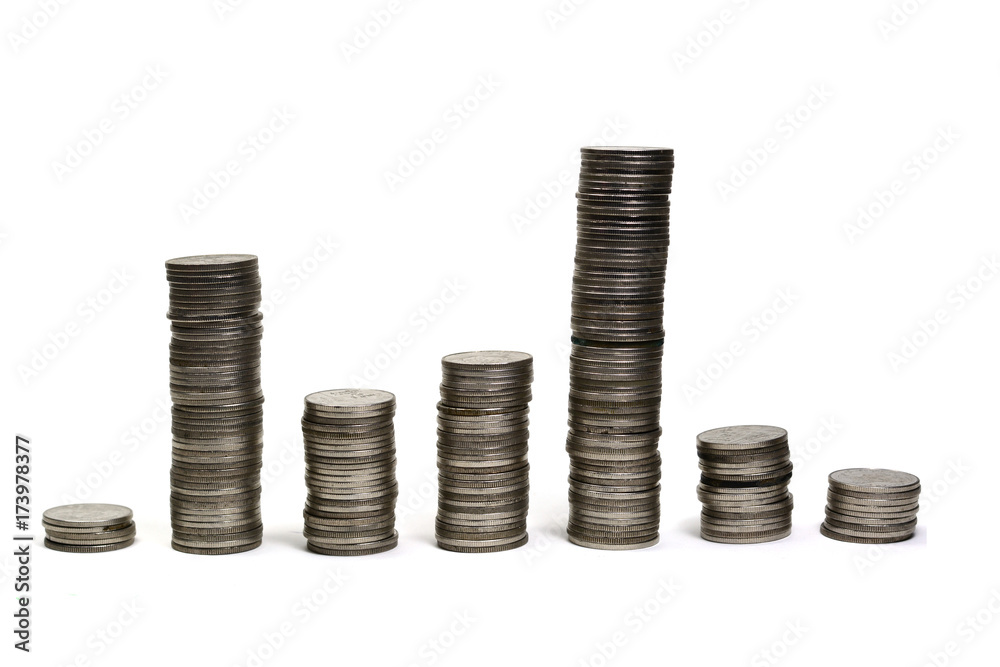 silver coins stack on white background isolated silver coins stack on white background isolated