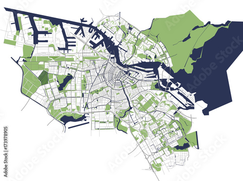 Photography vector map of the city of Amsterdam, Netherlands
