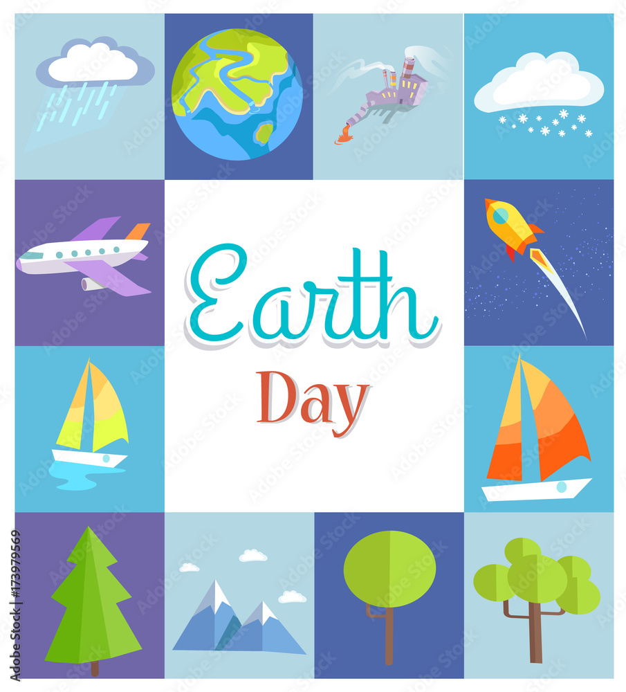 Earth Day Poster with Illustrations in Squares