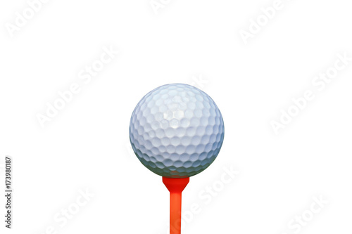 white golf ball on orange tee isolated on white background.
