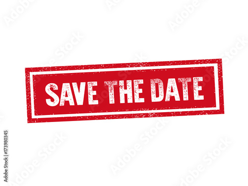 SAVE THE DATE red stamp seal text message on white background