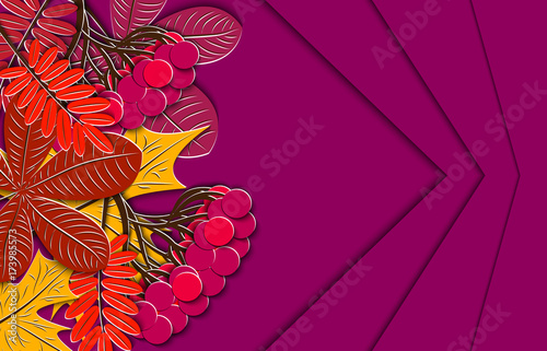 Autumn floral background. Maple and chestnut leaf, rowanberry branch with decorative frame for text. Design elements for fall seasonal banner, poster, teacher's Day or Thanksgiving greeting card.
