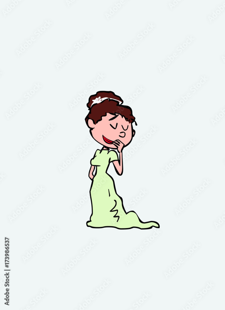 Bride in gesture of modesty and shyness. Vector isolated character. Bride in gesture of modesty and shyness. Vector isolated character.