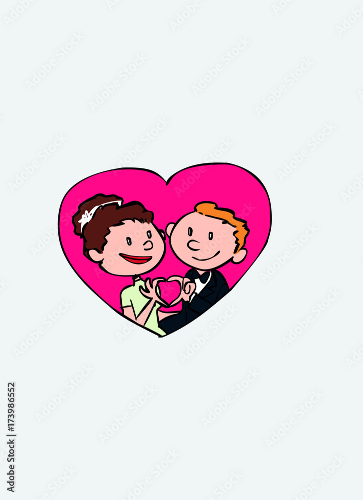 Just married inside heart, making the gesture of heart turn. Just married inside heart, making the gesture of heart turn.