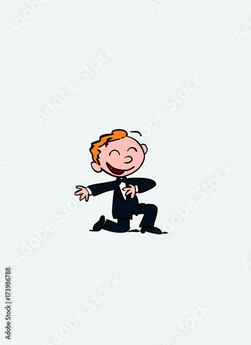Groom begging on his knees, cheerful.. Vector isolated character.