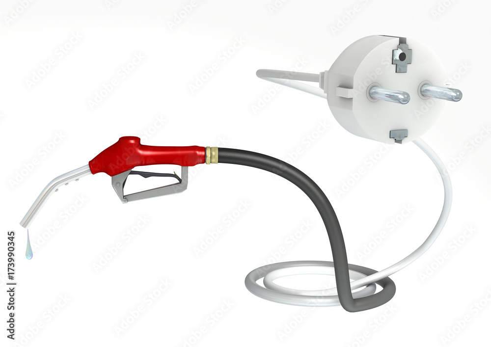 Zapfpistole und Stromstecker mit einer Leitung verbunden Zapfpistole und Stromstecker mit einer Leitung verbunden