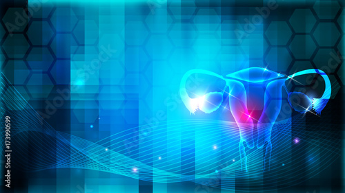 Slika na platnu Female uterus and ovaries health care design on an abstract blue background