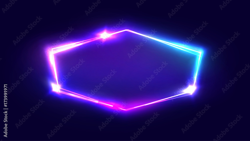 Night Club Neon Sign. Blank 3d Retro Light Signboard With Shining Neon Effect. Techno Frame With Glowing On Dark Blue Backdrop. Electric Street Banner Design. Colorful Vector Illustration in 80s Style Night Club Neon Sign. Blank 3d Retro Light Signboard With Shining Neon Effect. Techno Frame With Glowing On Dark Blue Backdrop. Electric Street Banner Design. Colorful Vector Illustration in 80s Style