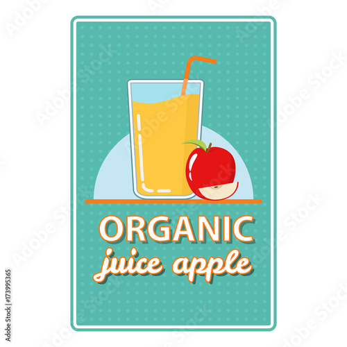 Illustration with a glass of apple juice and a segment and the whole fruit in flat style a vector. A concept of a card or a banner for the website. Design of a poster.