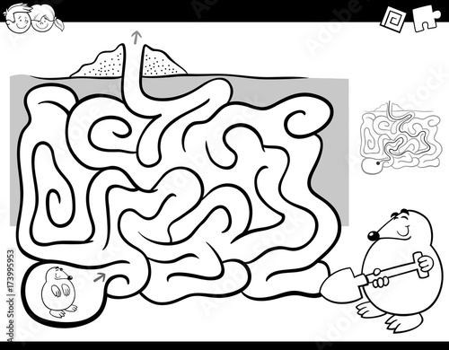 maze activity coloring book wit mole animal