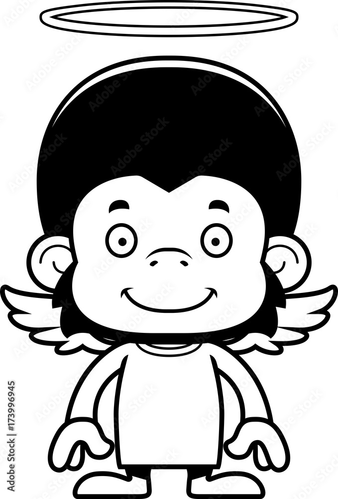 Fototapeta premium Cartoon Smiling Angel Chimpanzee