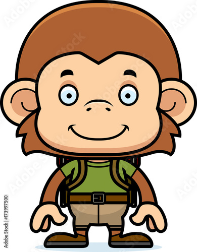 Cartoon Smiling Hiker Monkey