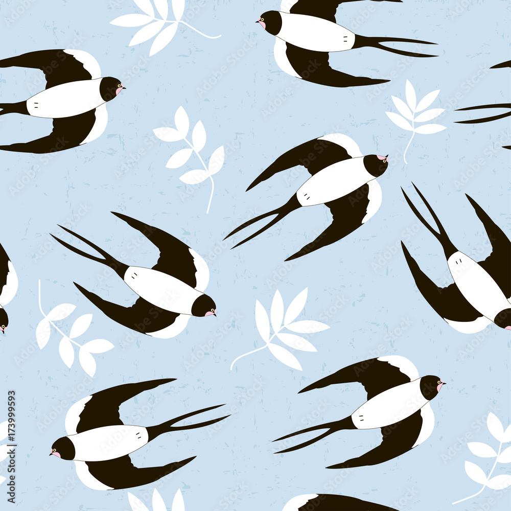 Flying in the sky swallows seamless pattern. Vector hand drawn illustration. Flying in the sky swallows seamless pattern. Vector hand drawn illustration.