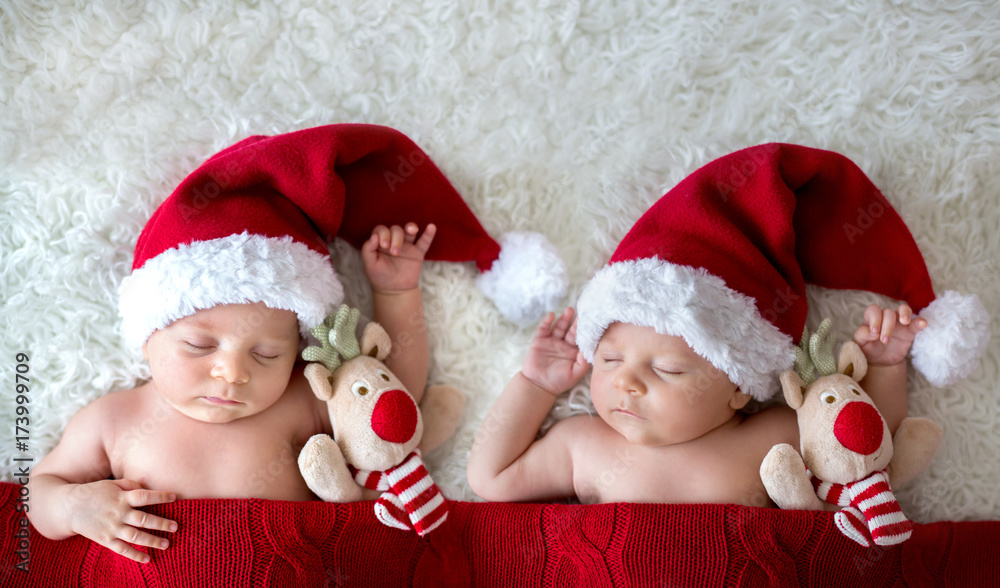 Little sleeping newborn baby boy, wearing Santa hat Little sleeping newborn baby boy, wearing Santa hat