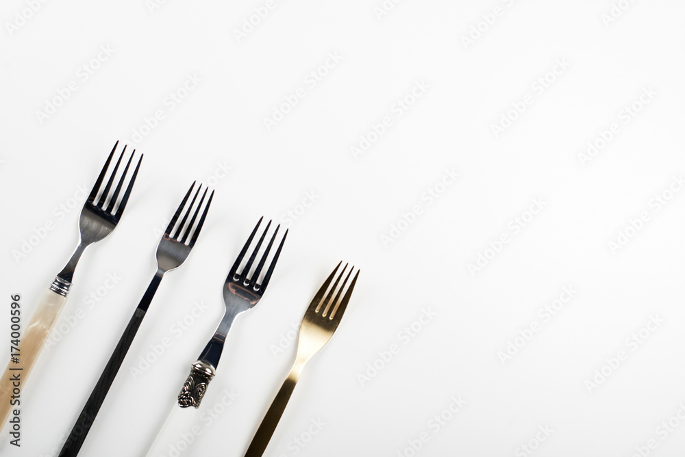 Forks on white background. Copy space. Forks on white background. Copy space.