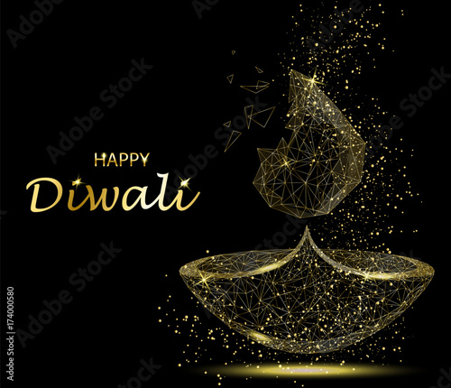 Happy Diwali greeting card. Deepavali light and fire festival.