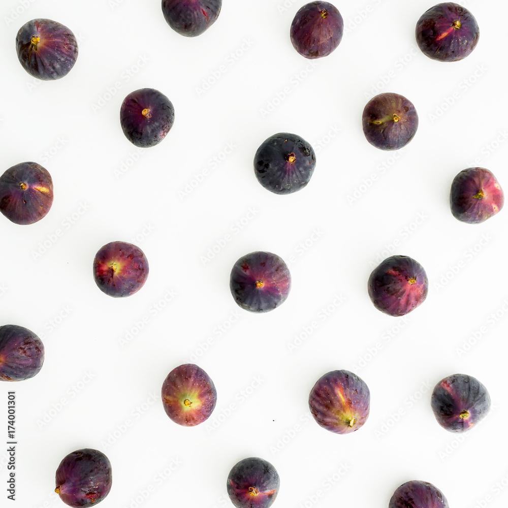 Food pattern made of figs on white background. Flat lay, Top view Food pattern made of figs on white background. Flat lay, Top view