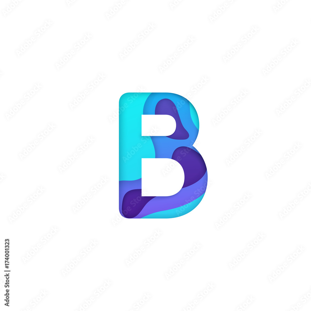 Realistic paper cut letter B. Realistic paper cut letter B.