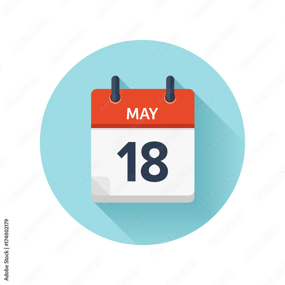 May 18. Vector flat daily calendar icon. Date and time, day, month 2018. Holiday. Season. May 18. Vector flat daily calendar icon. Date and time, day, month 2018. Holiday. Season.
