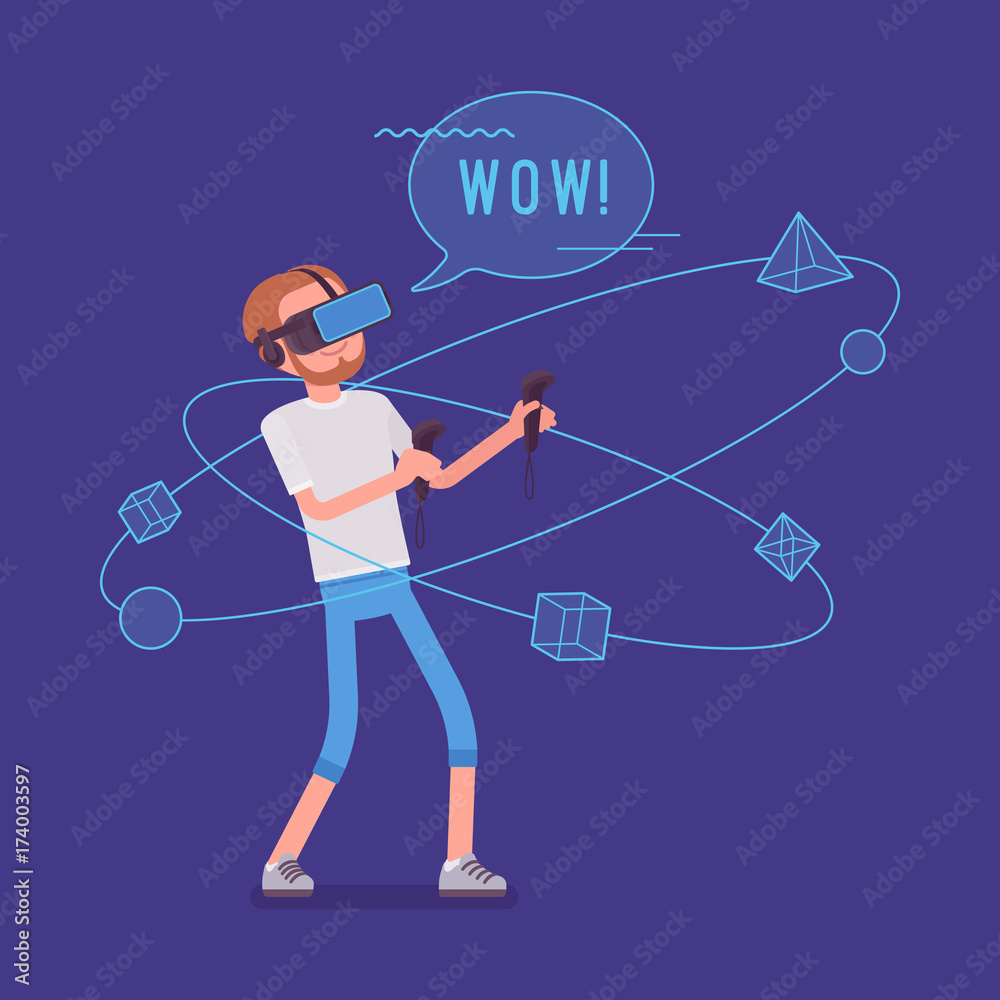 VR man having positive experience VR man having positive experience