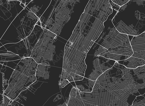 Fotografie, Obraz Vector black map of New york