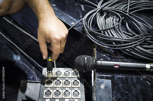 microphone cable connected to a mixer photo